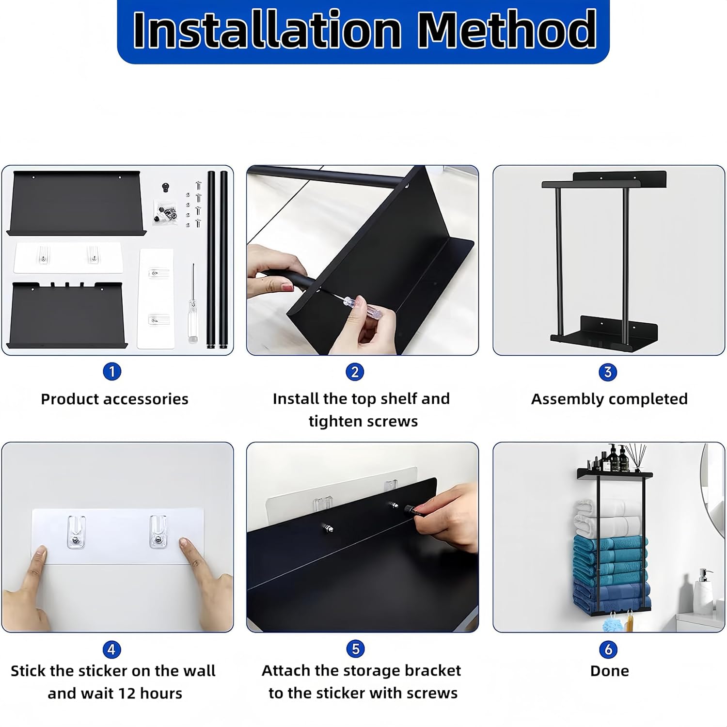 Space-Saving Black Towel Rack with Adjustable Length for Home Use