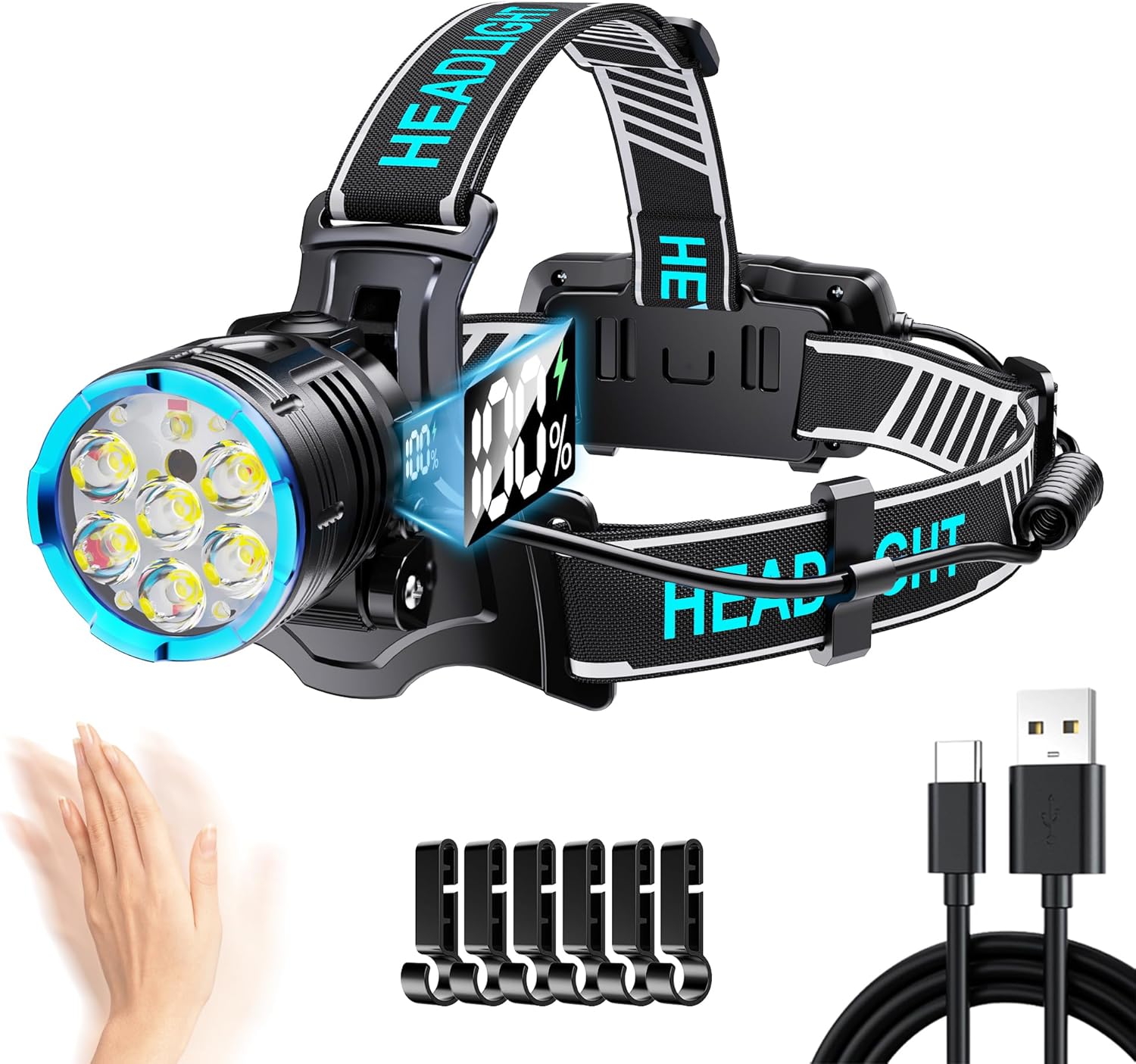 XILUO 300000 LM Red Headlamp - 7 Modes Adjustable Angle