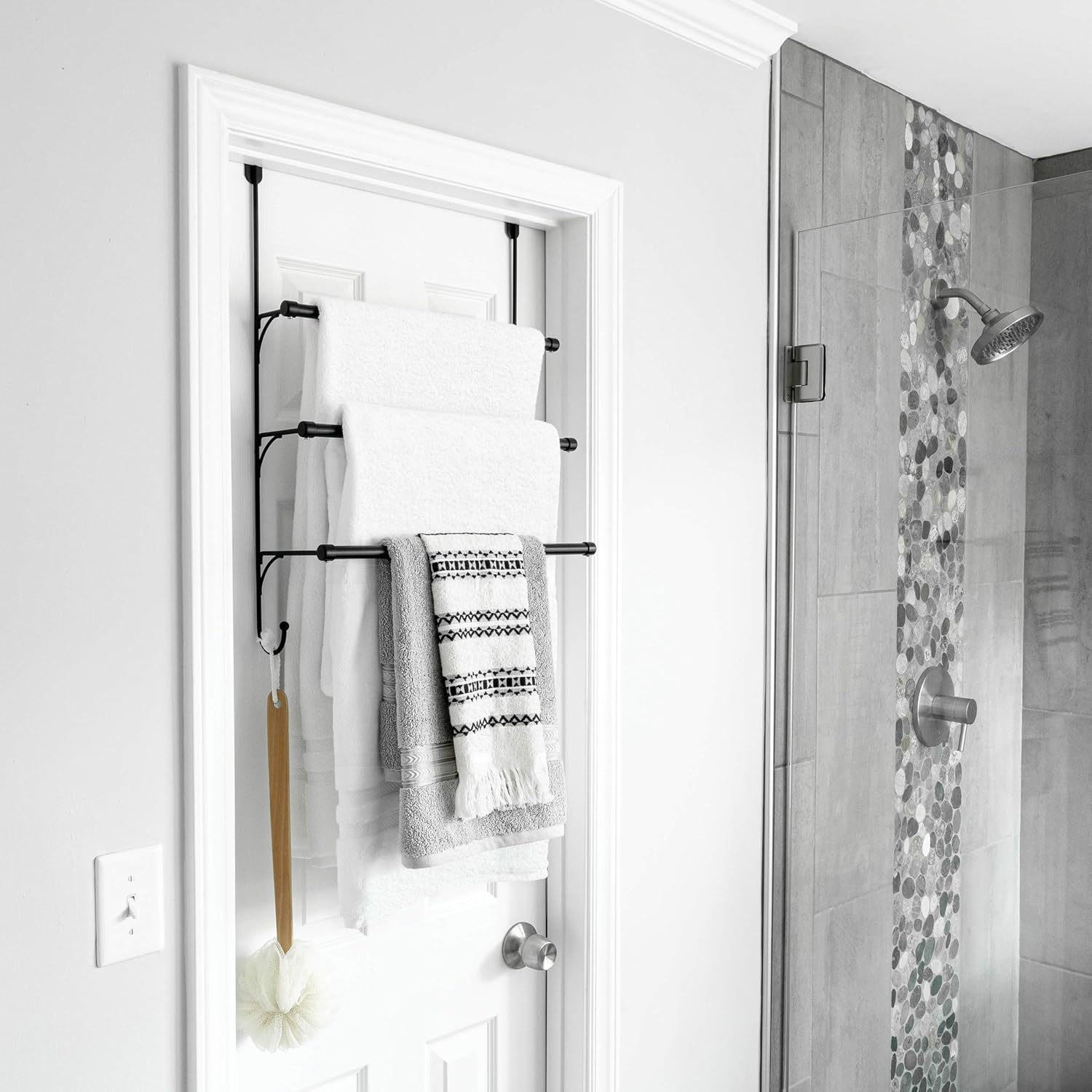 3-Tier Over-the-Door Towel Rack Matte Black