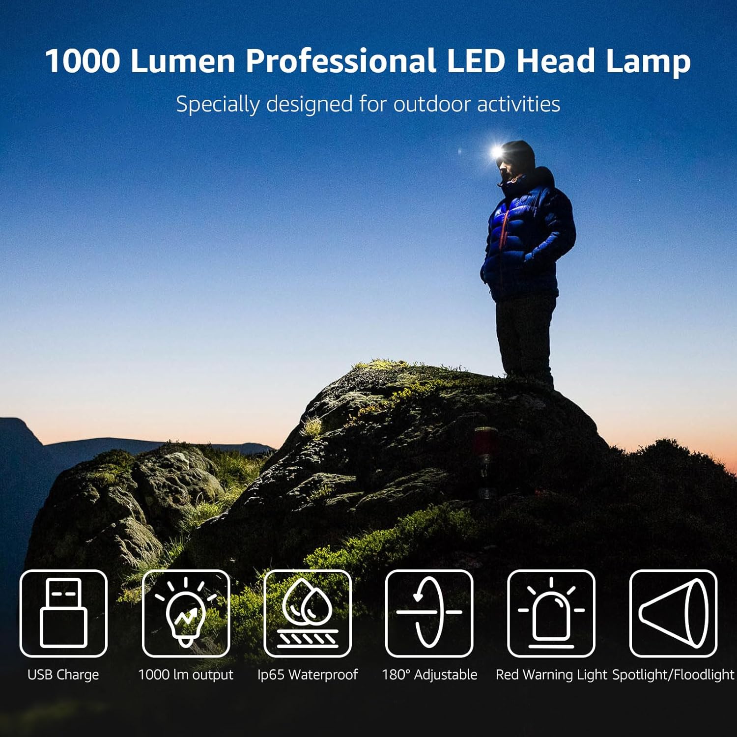 Lepro 1000 Lumen Headlamp - 500FT Flashlight for Camping Hiking
