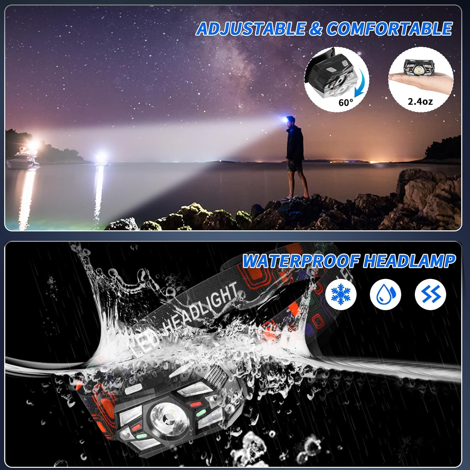 3-Pack Rechargeable LED Headlamp