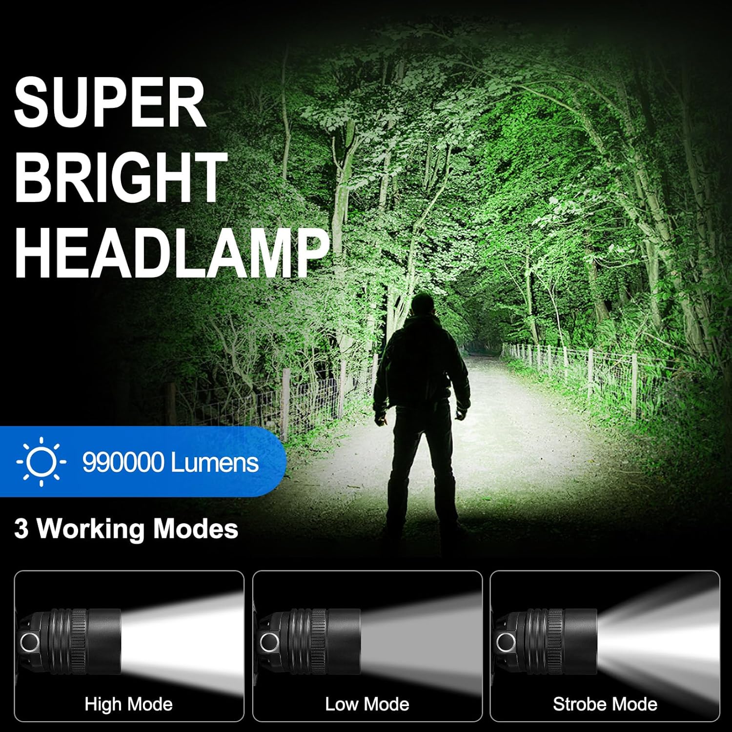 SKNSL Rechargeable Headlamp 2Pack with 3 Modes and 90 Adjustability