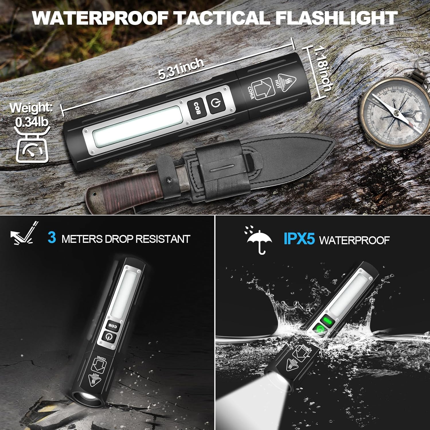 Banral Magnetic Rechargeable Flashlight for Camping