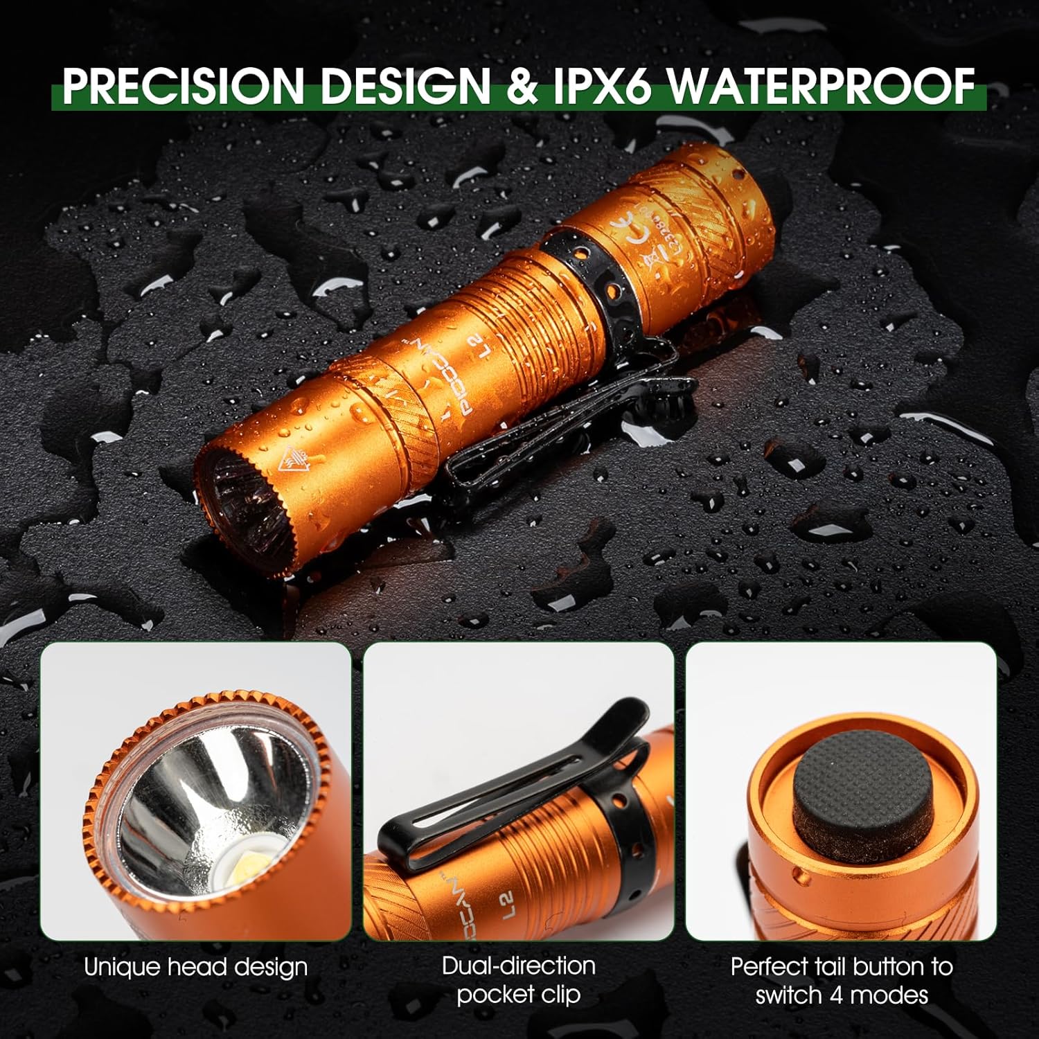 Compact Rechargeable 1200 Lumens EDC Flashlight with 4 Modes