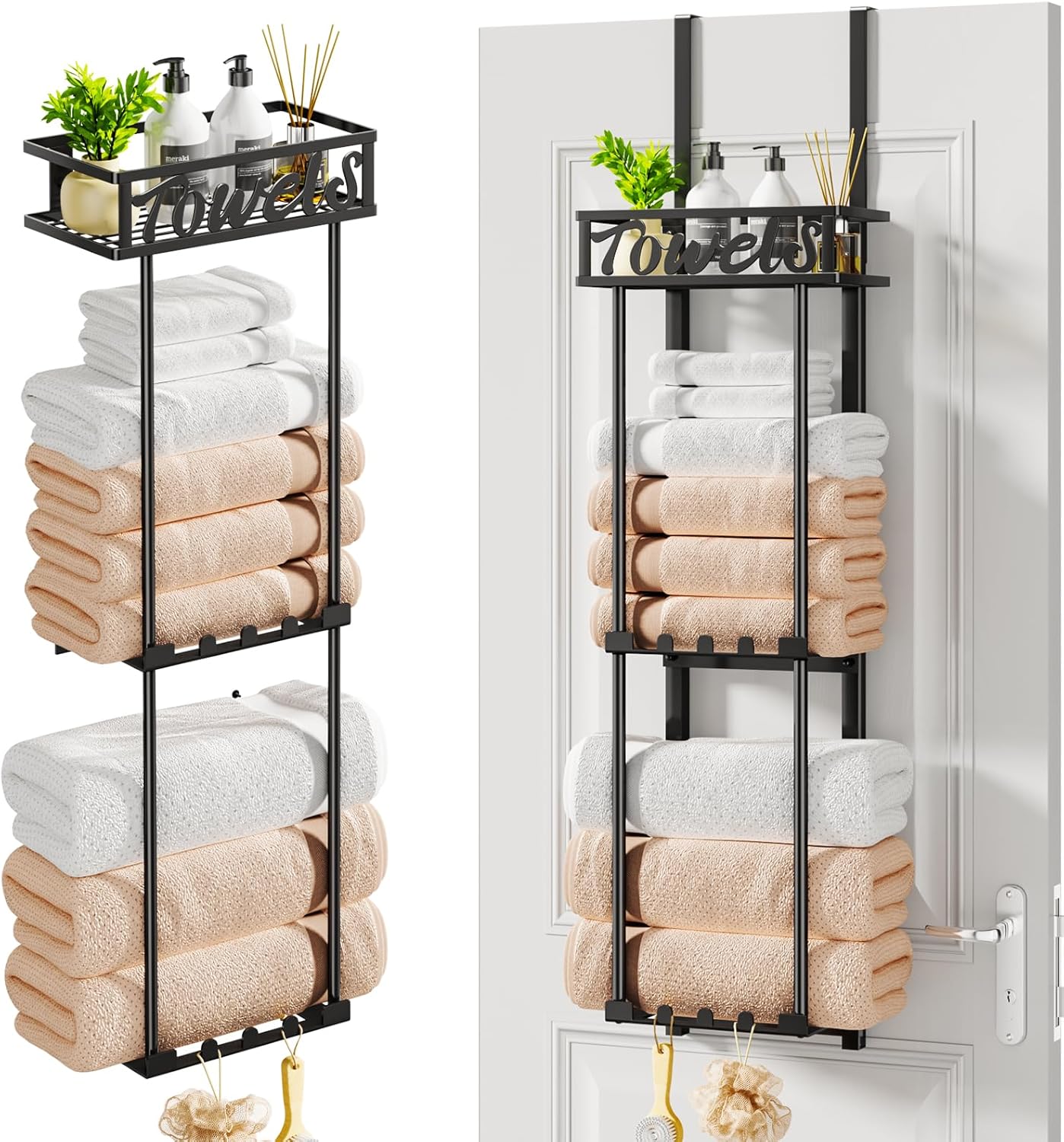 3-Tier Towel Rack Organizer for Small Bathroom Black
