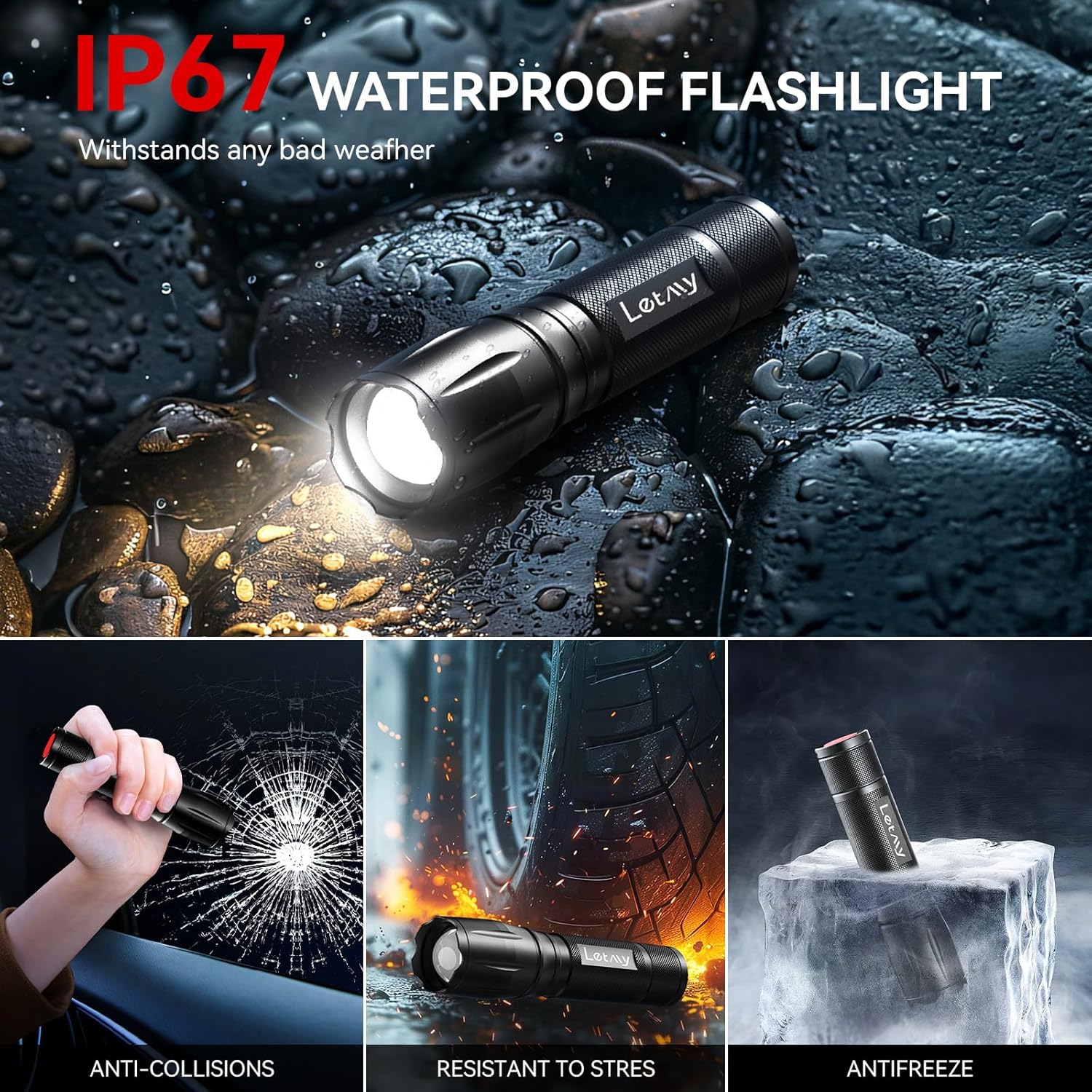 LETMYTactical Flashlight - Bright Waterproof 2 Pack for Camping Emergencies