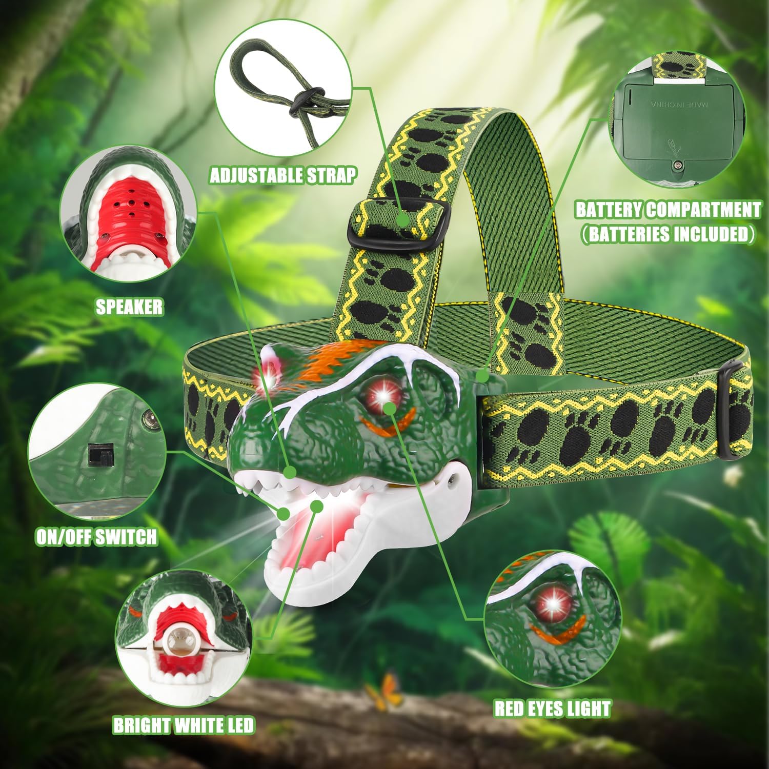 T-Rex Dinosaur LED Headlamp - Fun Outdoor Gear for Kids