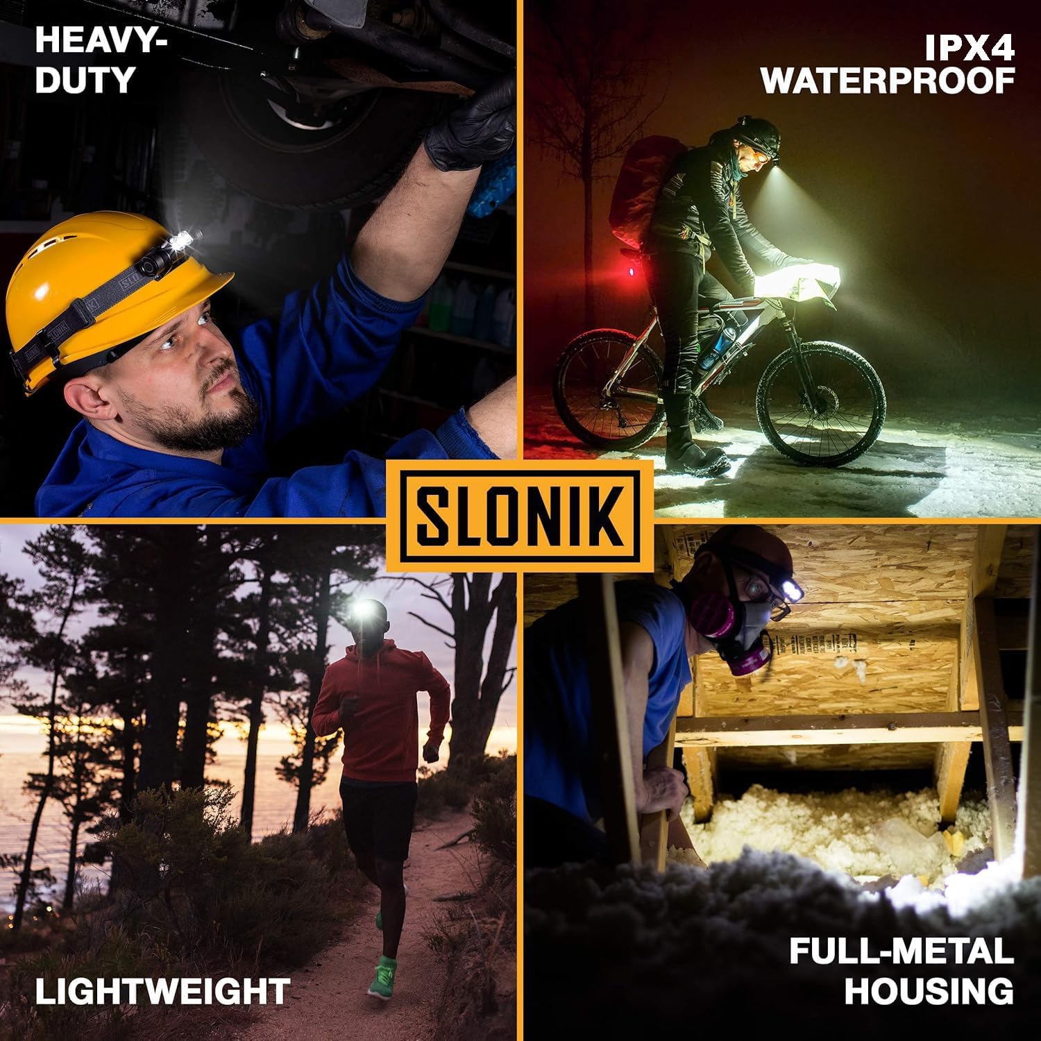 SLONIK Rechargeable Headlamp - 1000 Lumens 60ft Beam