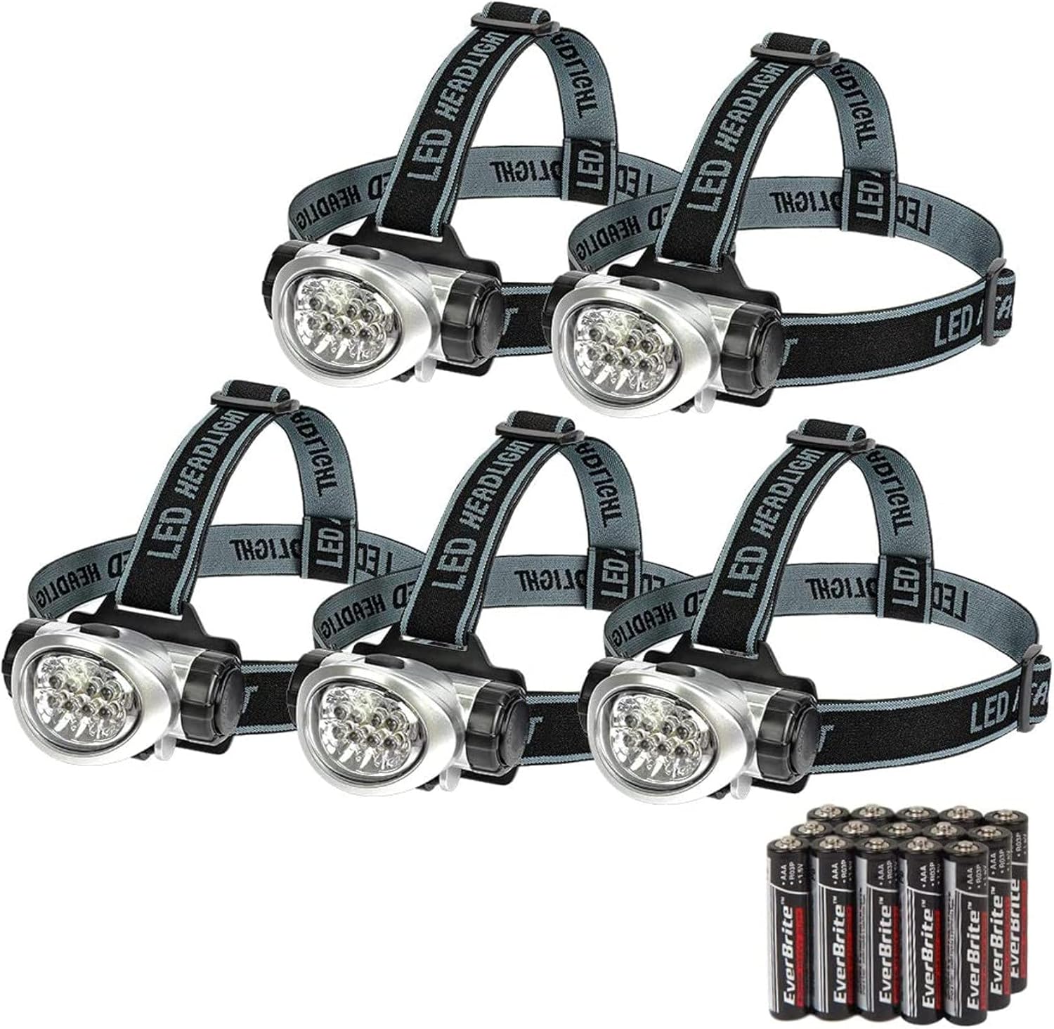 5-Pack LED Headlamp - Bright Durable for Hiking Running Camping