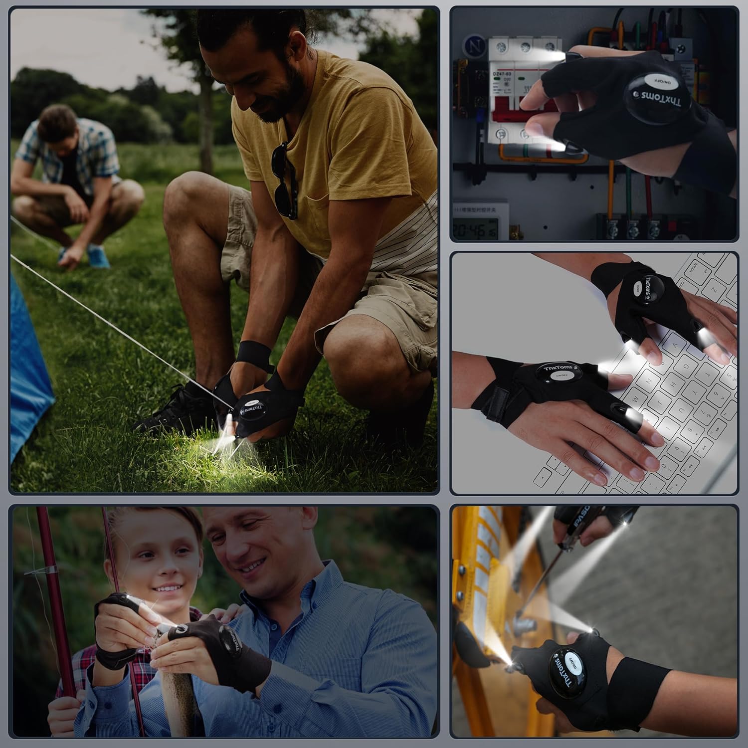 THXTOMS LED Flashlight Gloves for Men