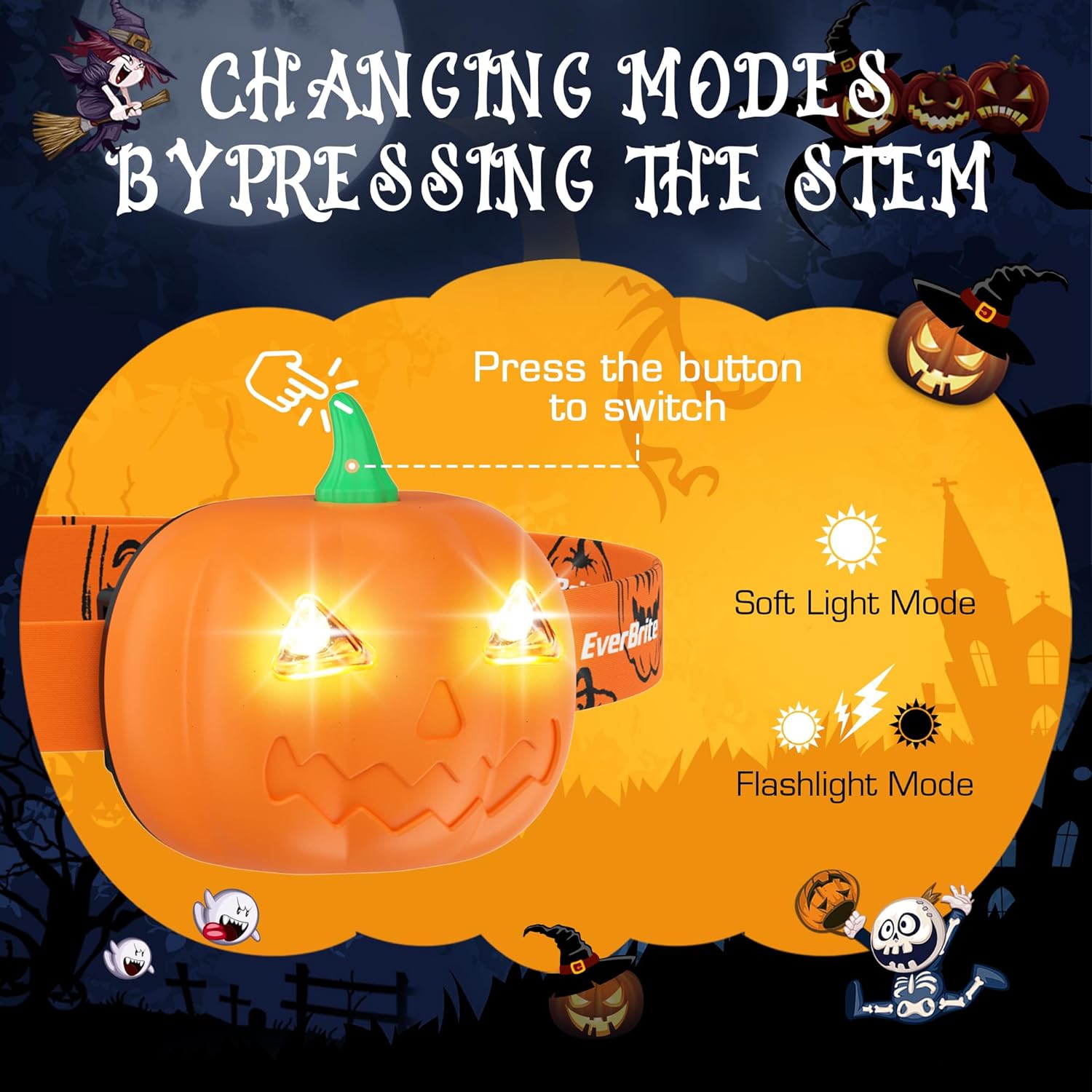 EverBrite Halloween pumpkin lantern and headlamp set with 1-pack flashlight