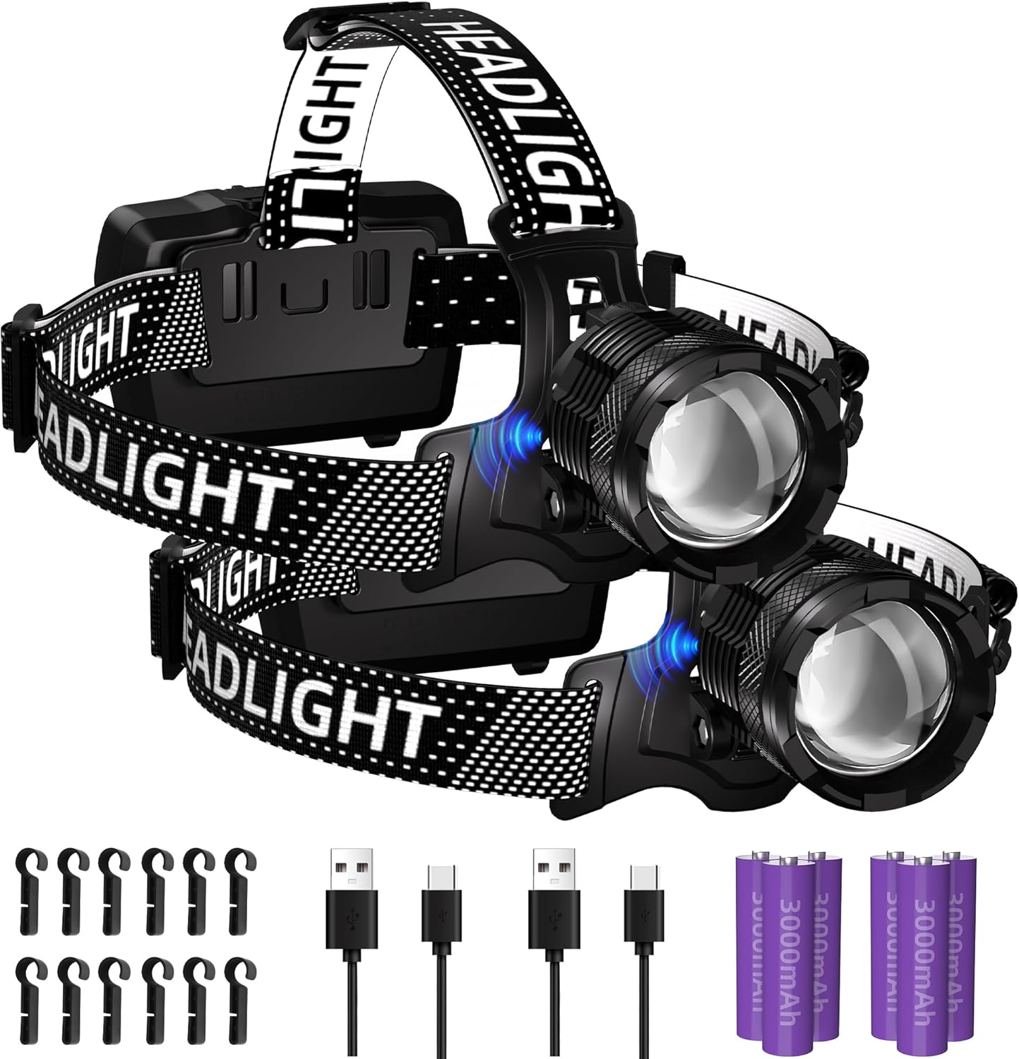 Zmoon Expandable 100000LM Headlamp with 40H Battery Life for Camping Hiking Hunting
