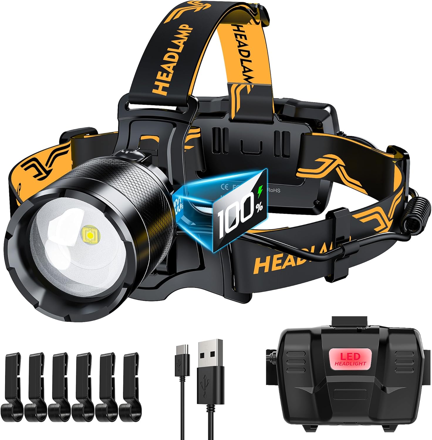 150000 LM Bright Headlamp Rechargeable
