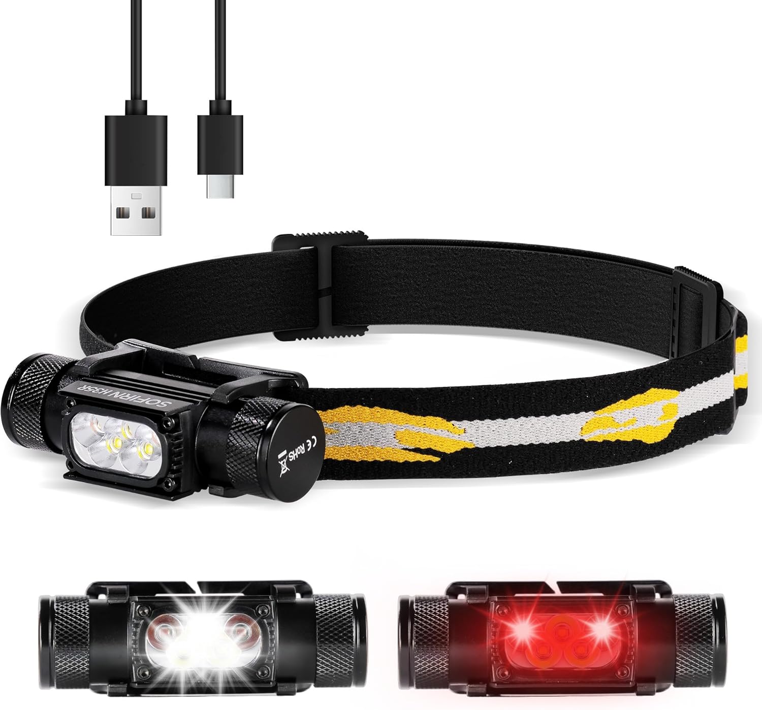 Rechargeable LED Headlamp 1500 Lumens H35R Super Bright for Camping Hiking Running