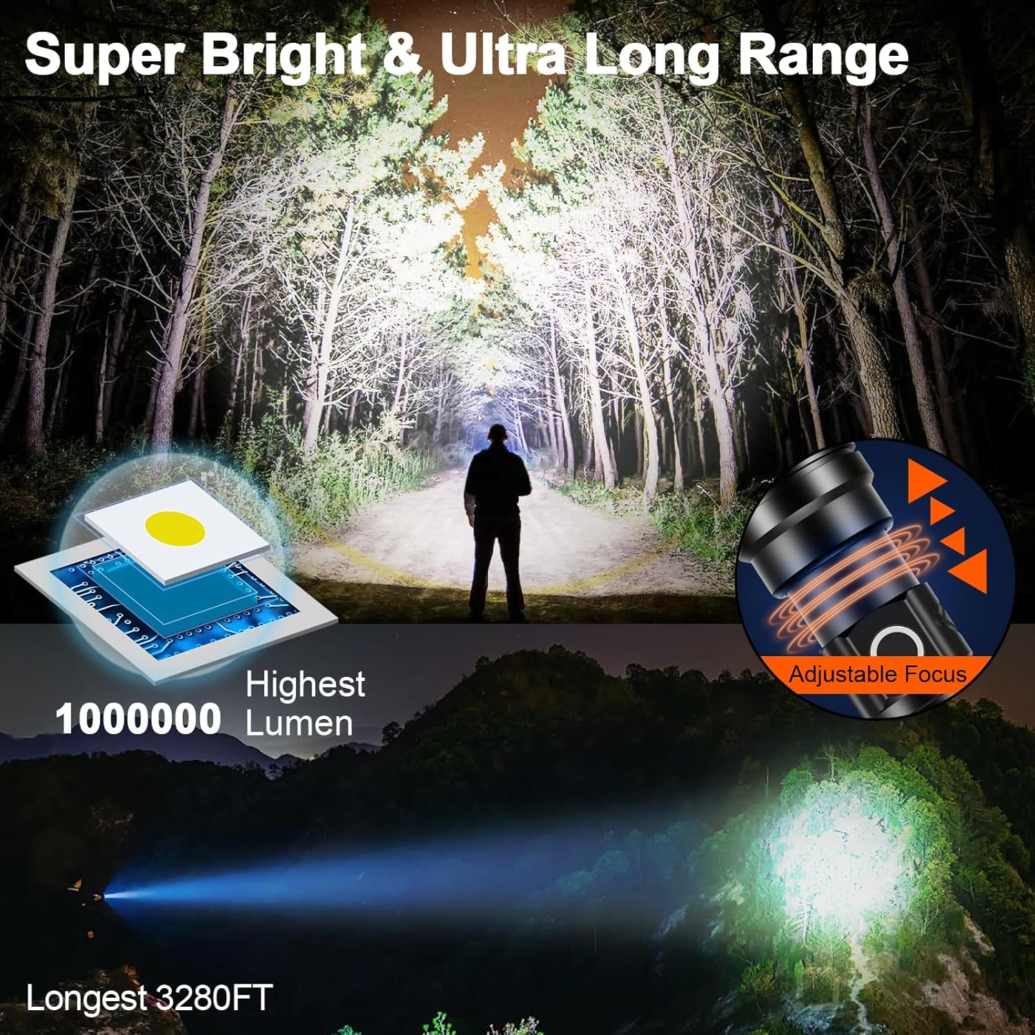 Rechargeable flashlight for emergency use - High brightness LED