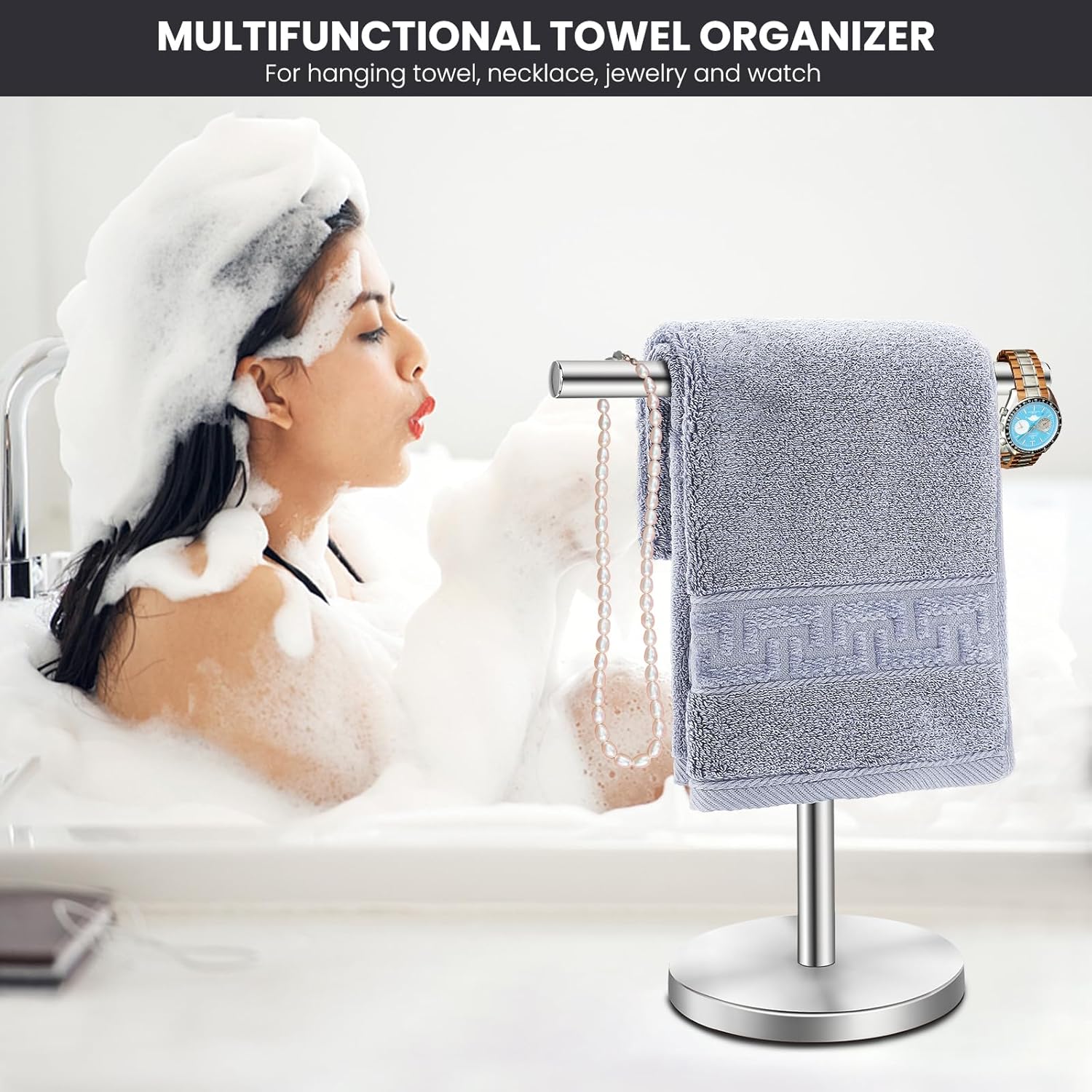 Sturdy Stainless Steel T-Shape Towel Holder Stand for Bathroom