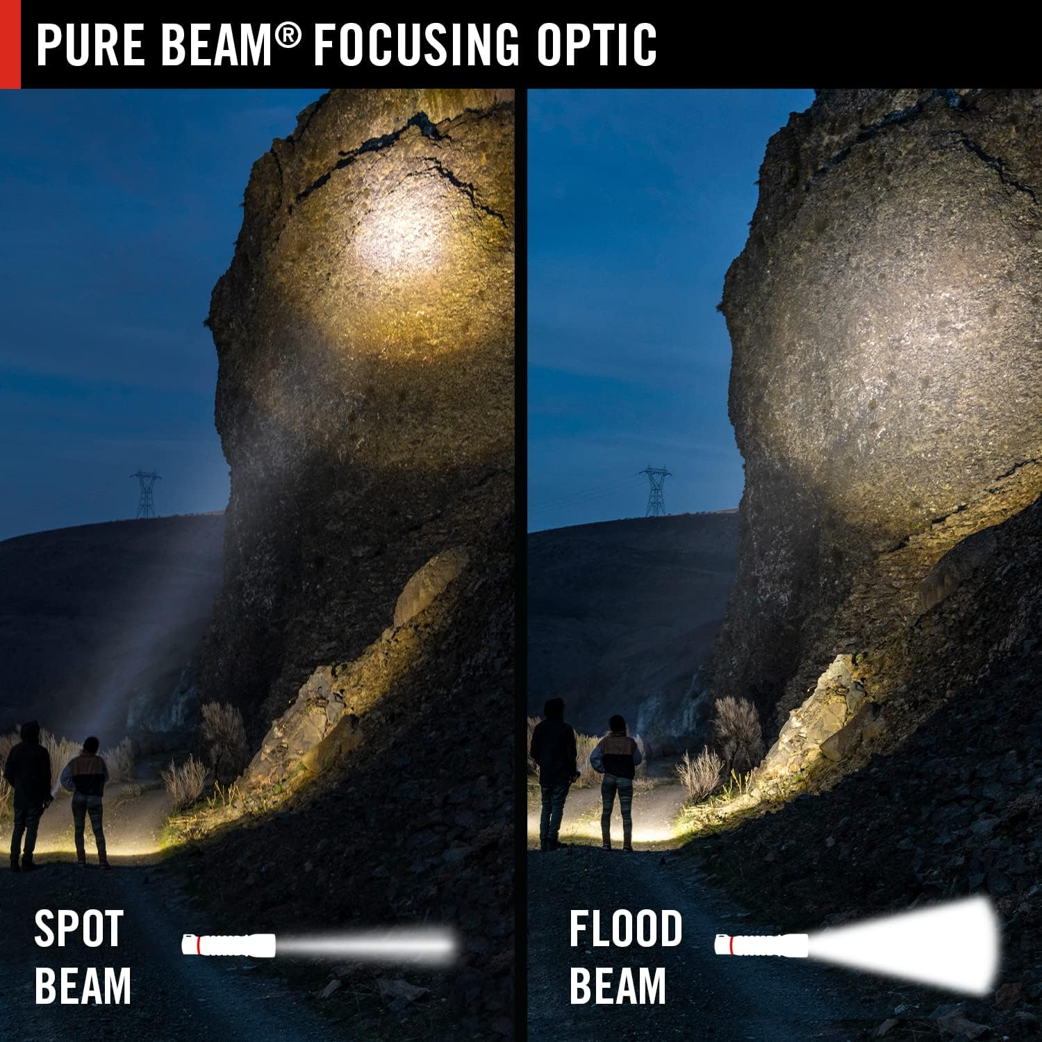 1000 LUMEN DUAL POWER FLASHLIGHT WITH PURE BEAM SLIDE FOCUS