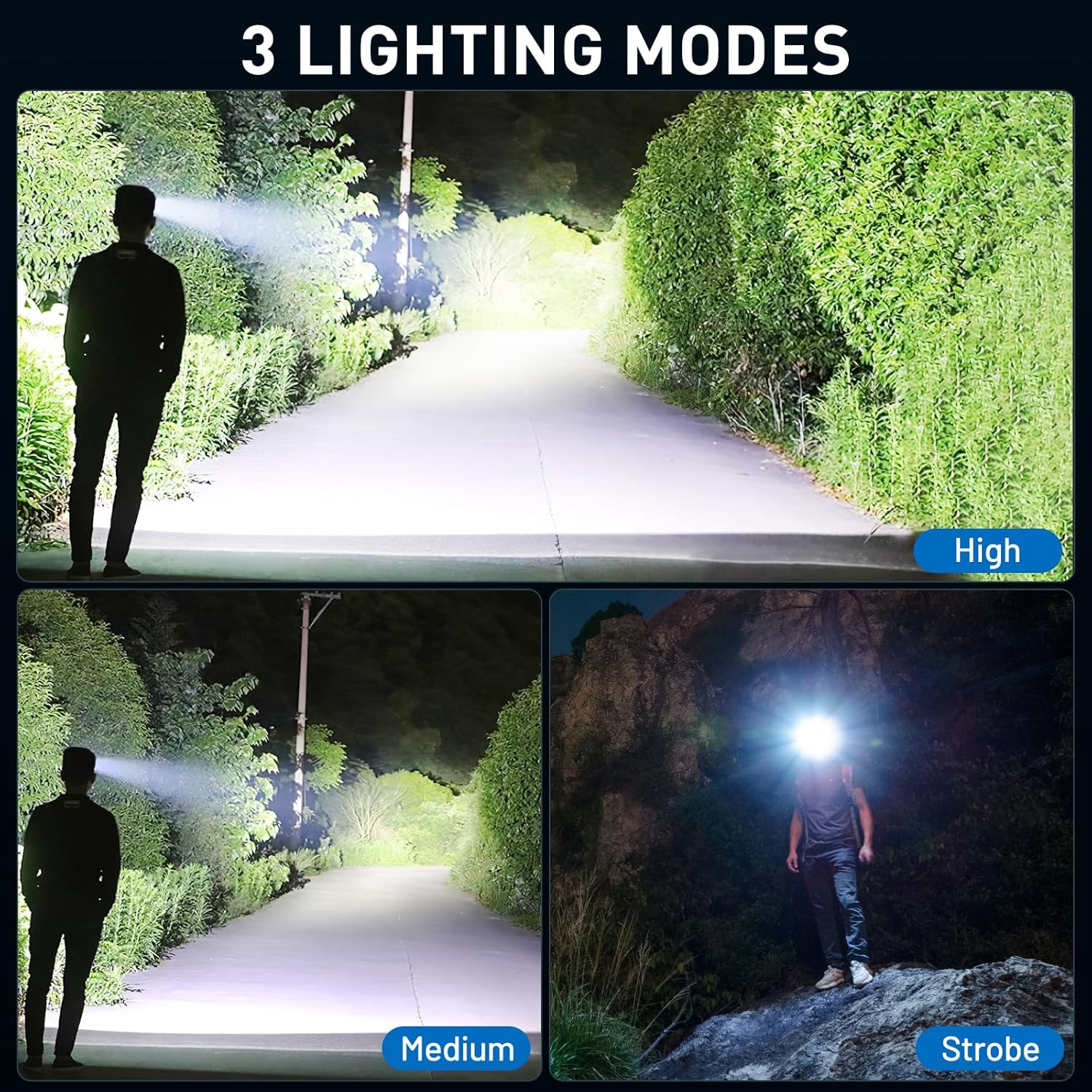 990000 Lumens 2-Pack Rechargeable LED Headlamp for Adults