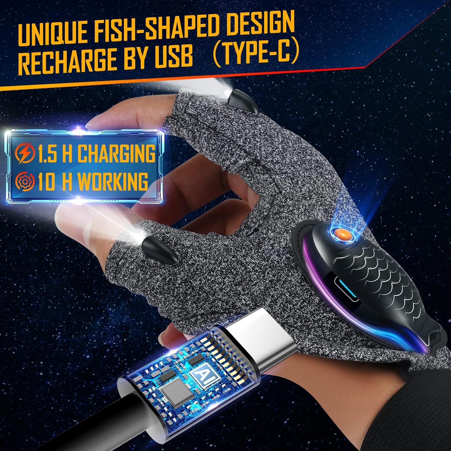 Rechargeable LED Flashlight Gloves Christmas Gifts for MenWomen