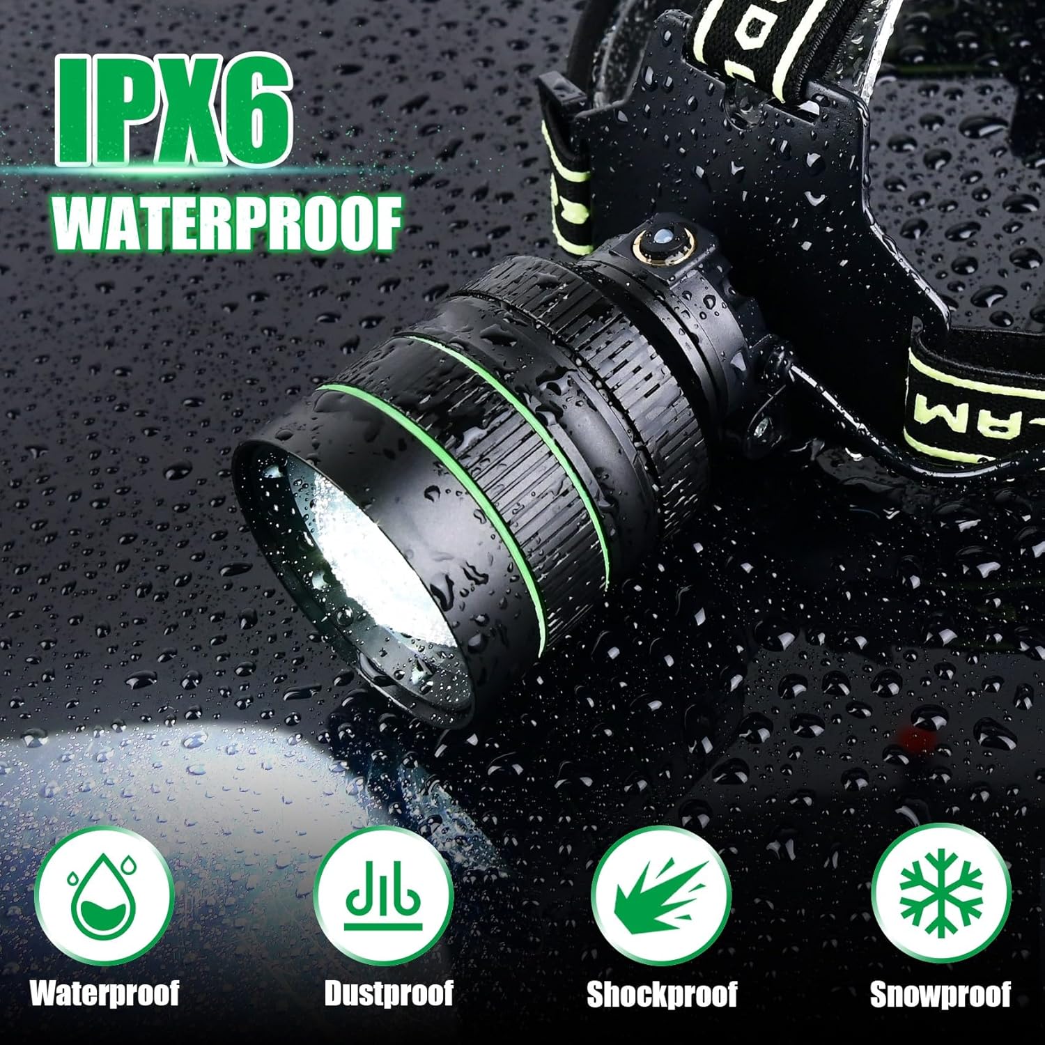 100000 Lumens Rechargeable Headlamp with 180 Adjustable IPX6 Waterproof Zoomable More