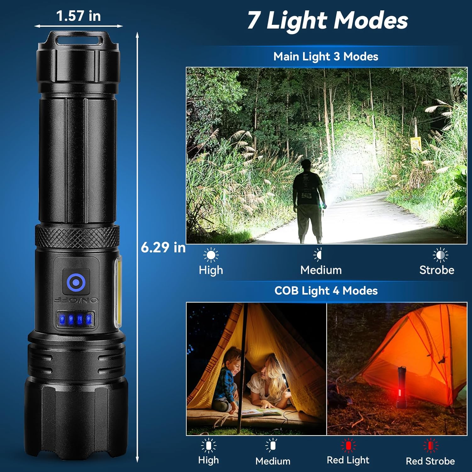 900000 LUMEN rechargeable flashlight 7 modes waterproof