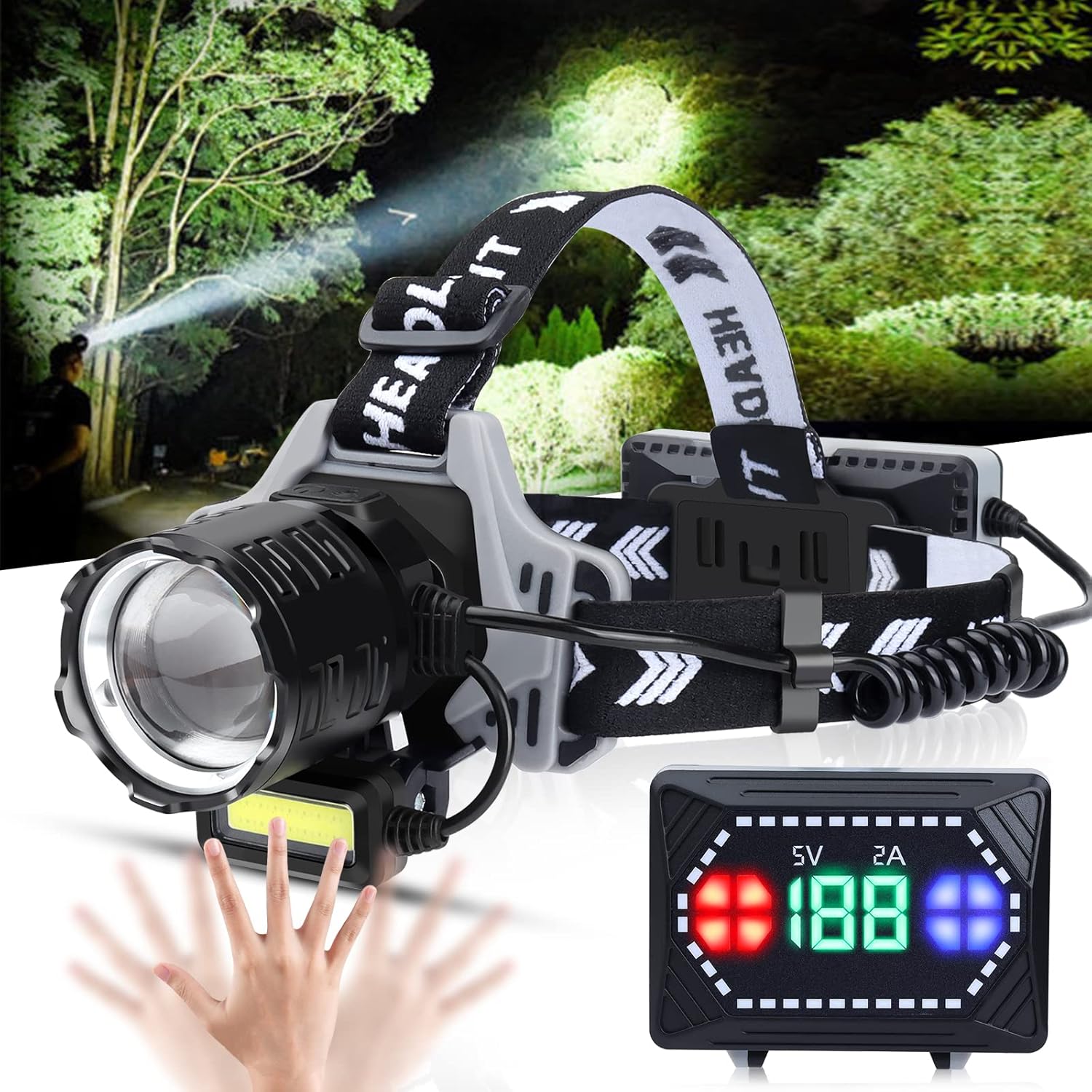 Bud K Rechargeable LED Headlamp Super Bright 120000 Lumens