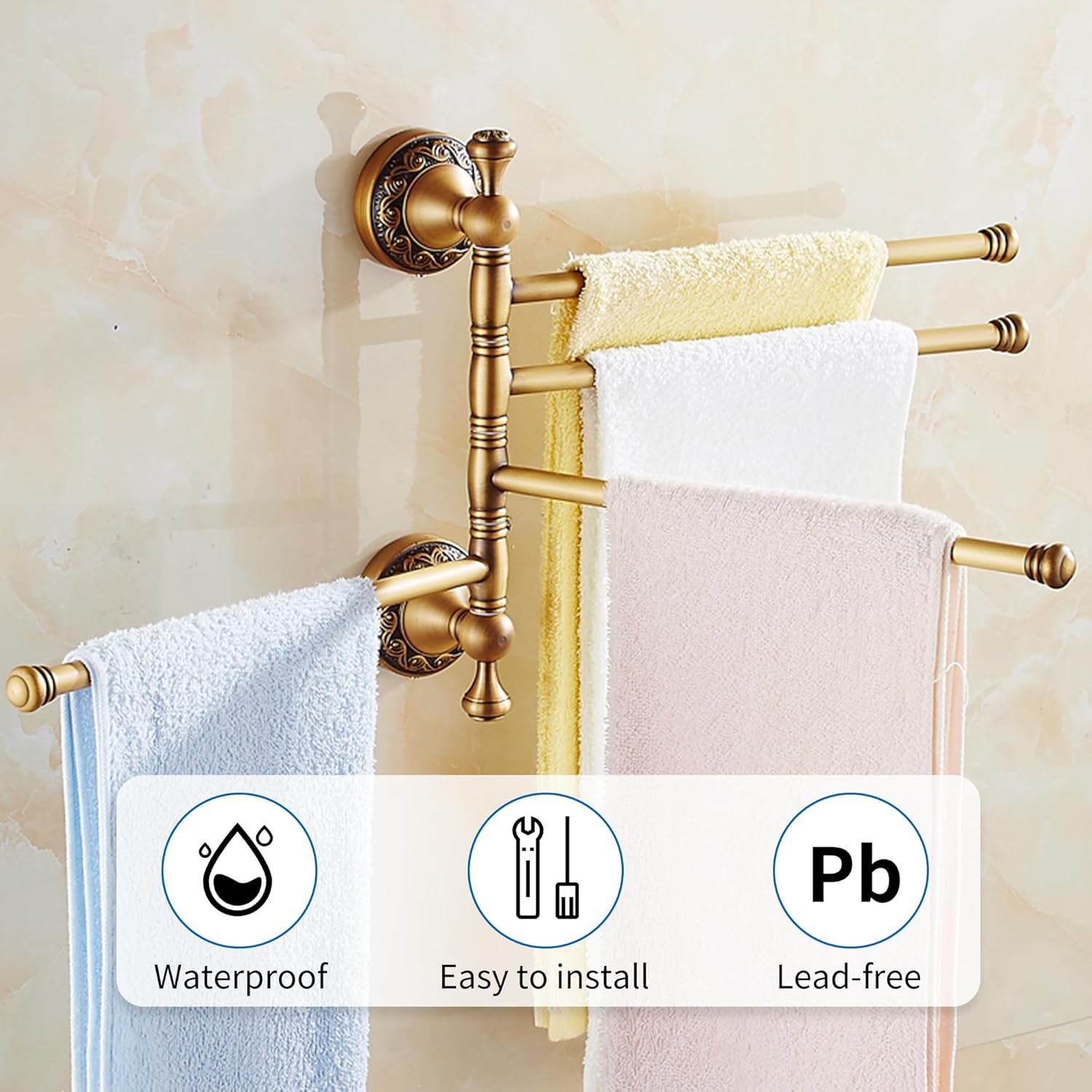 Antique Bronze Swivel Towel Rack for Bathroom Storage