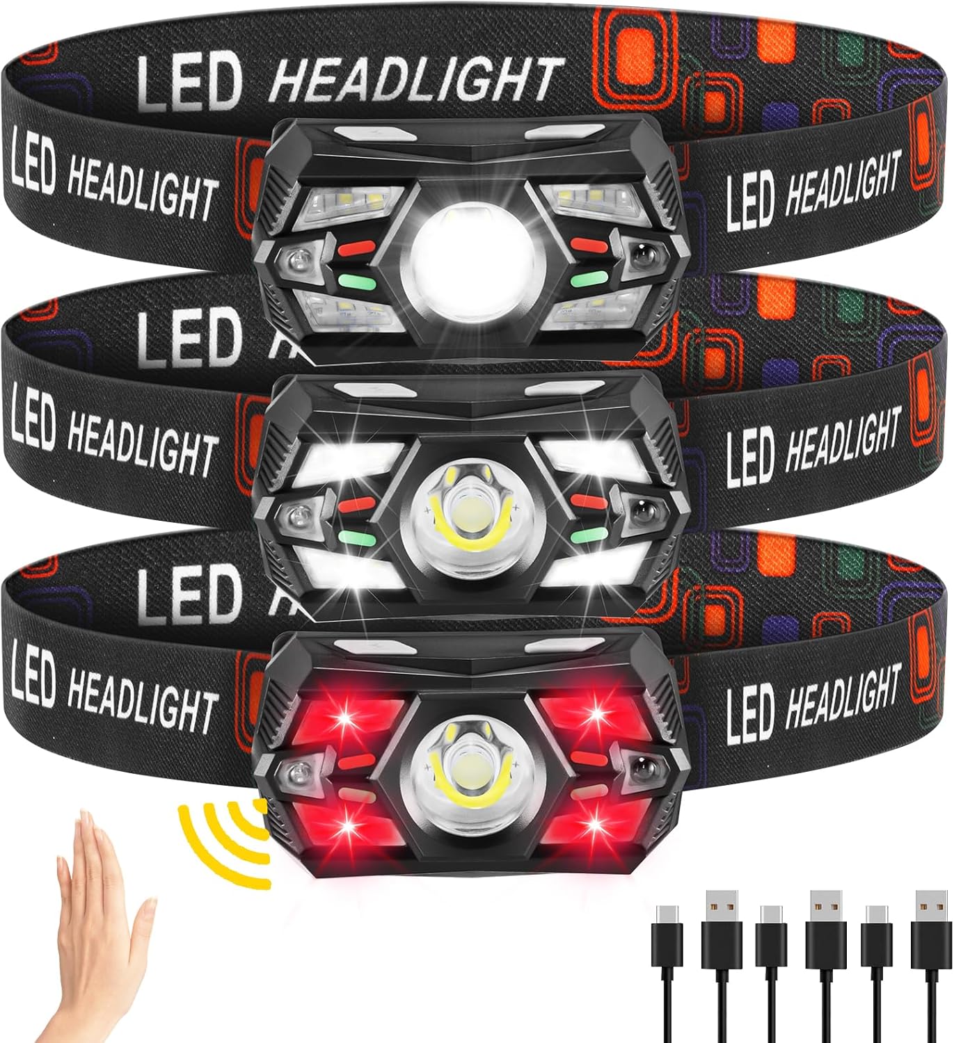 3-Pack Rechargeable LED Headlamp