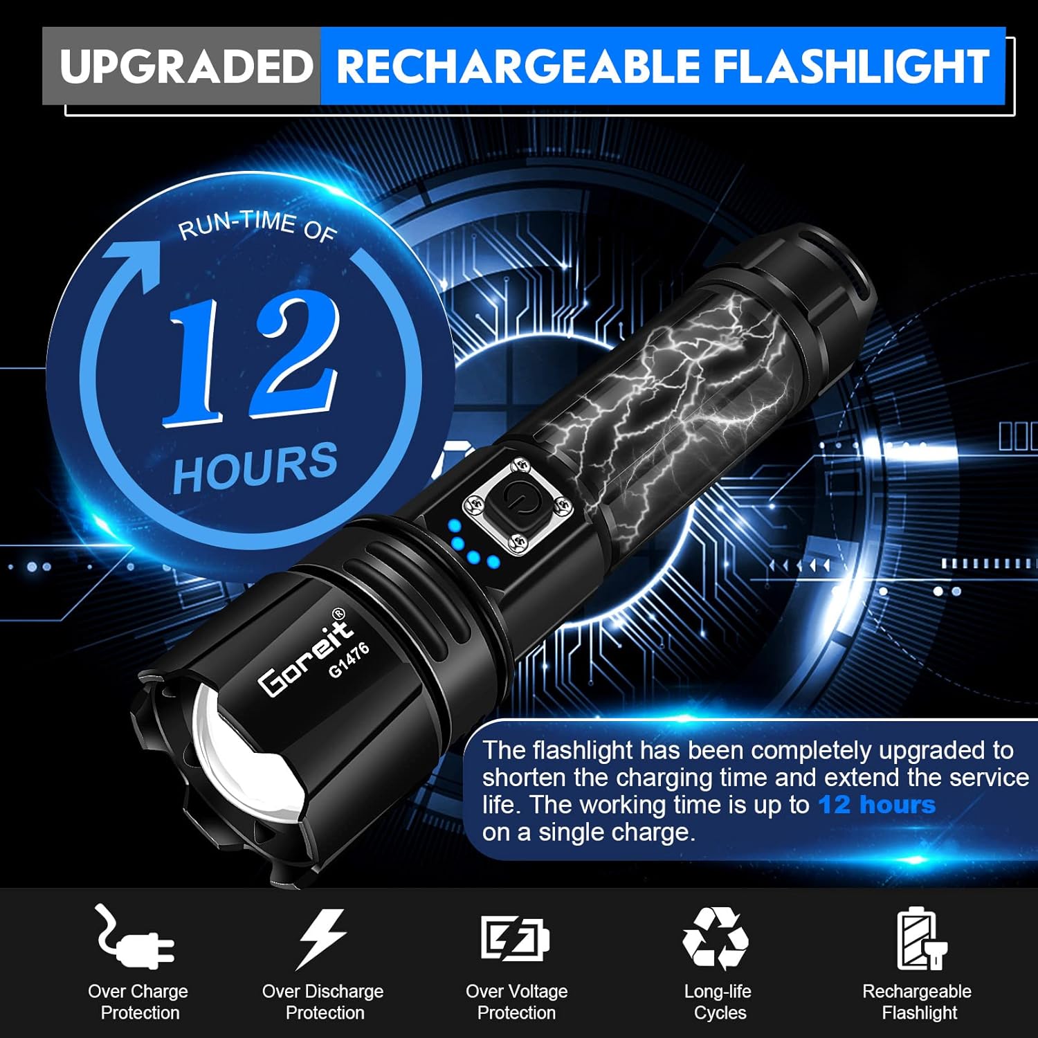 Goreit High-Luminosity Rechargeable Flashlight