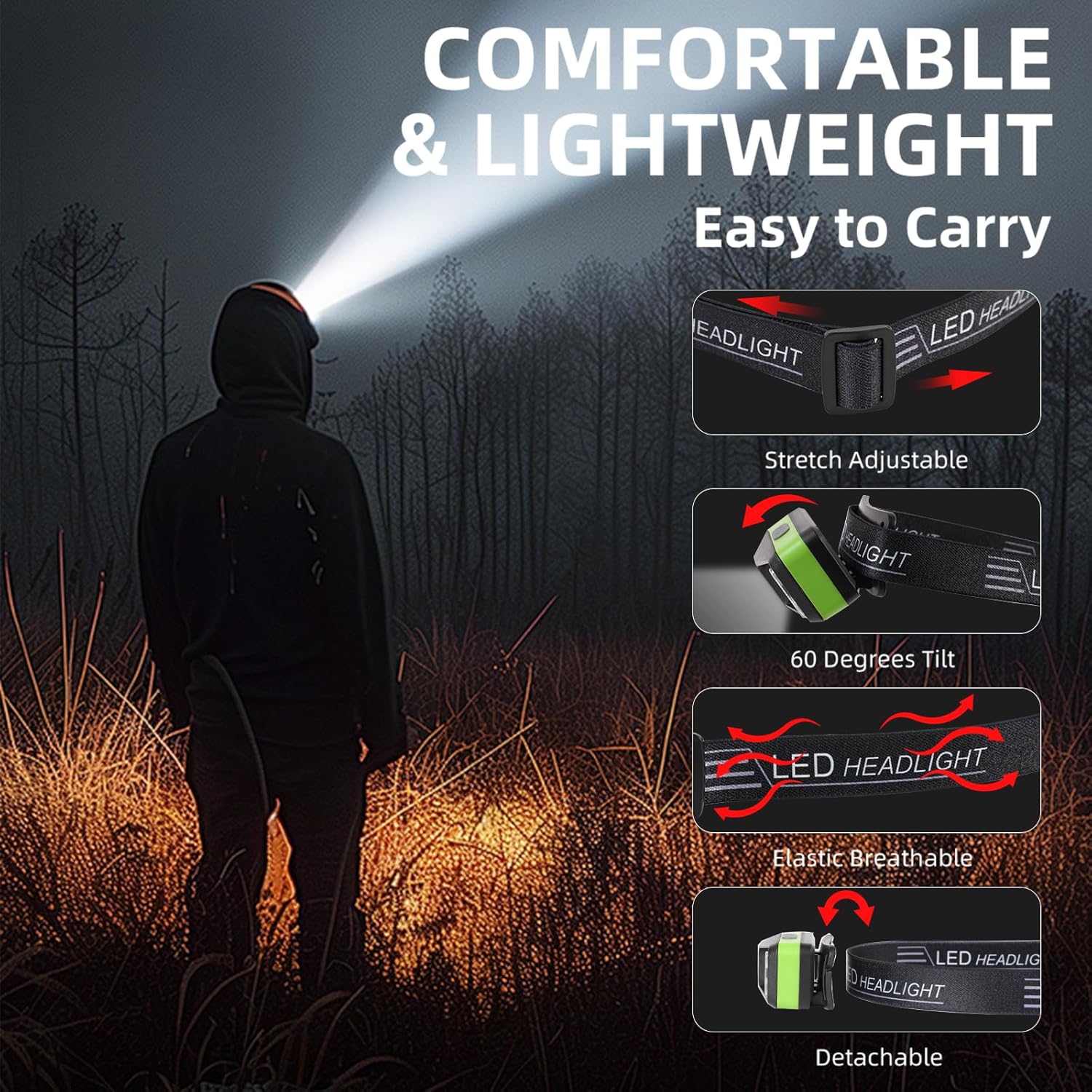 Rechargeable Headlamp 3-Pack WhiteRedOrange