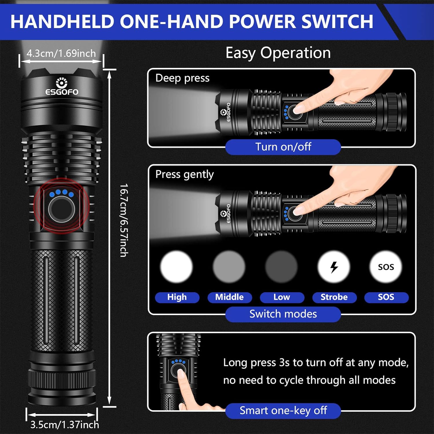 Esgofo Rechargeable LED Handheld Flashlight