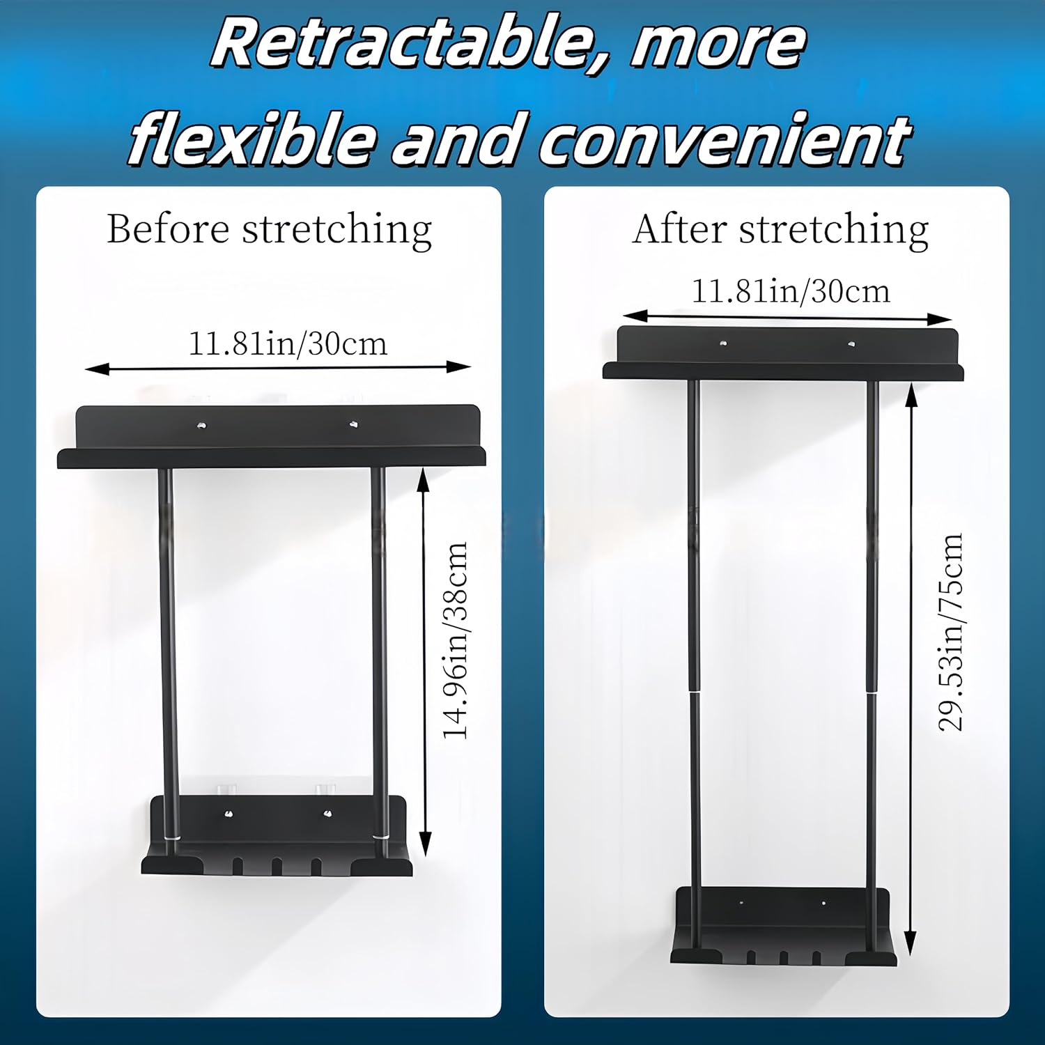 Space-Saving Black Towel Rack with Adjustable Length for Home Use