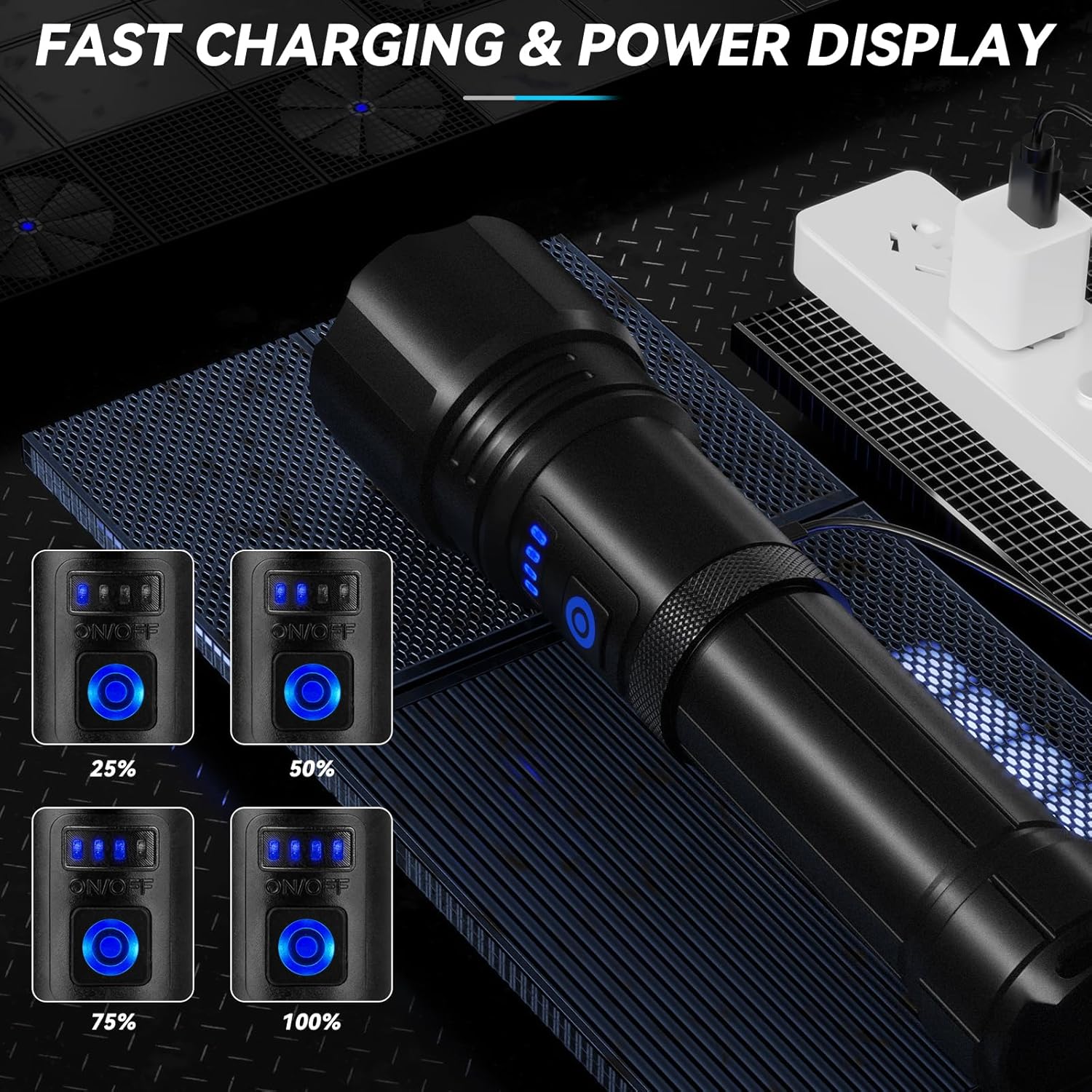 900000 LUMEN rechargeable flashlight 7 modes waterproof