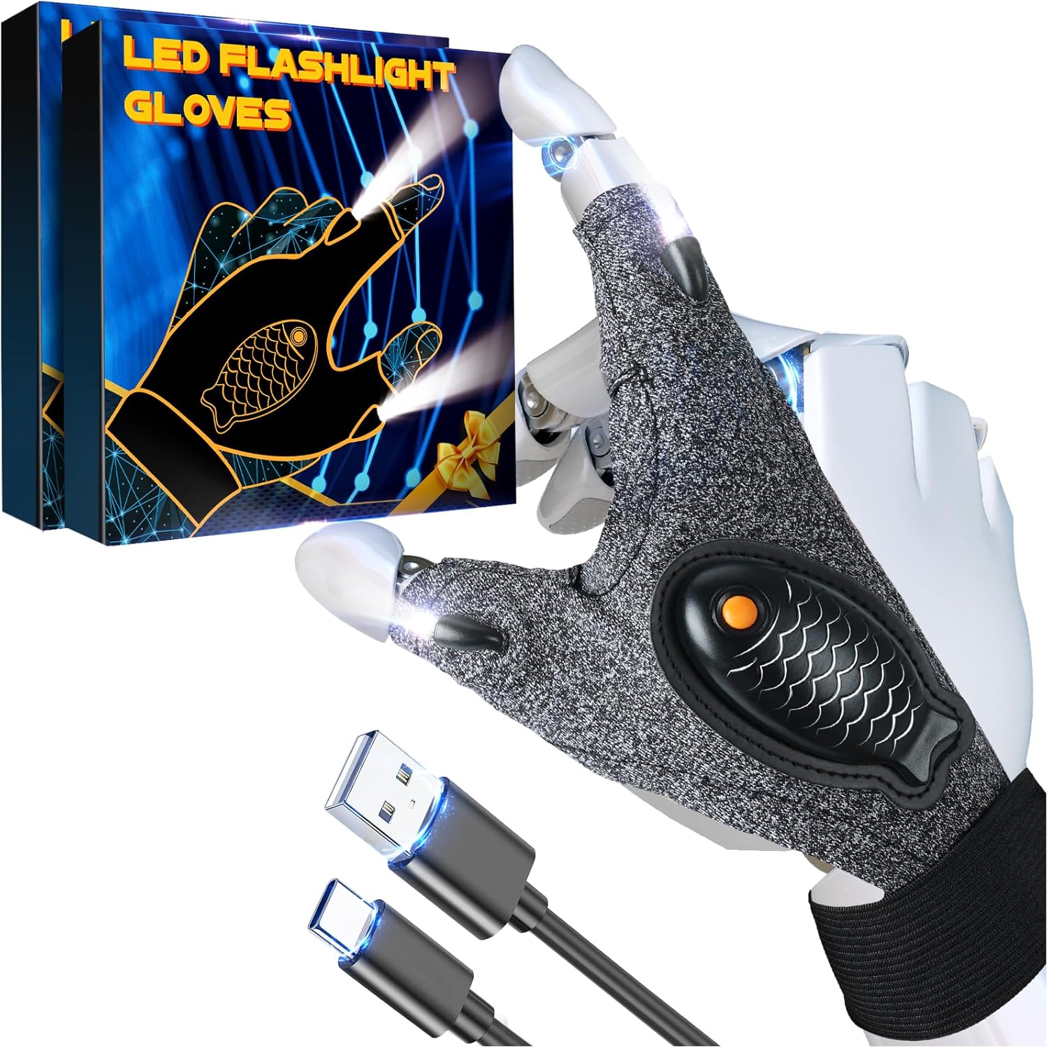 Rechargeable LED Flashlight Gloves Christmas Gifts for MenWomen