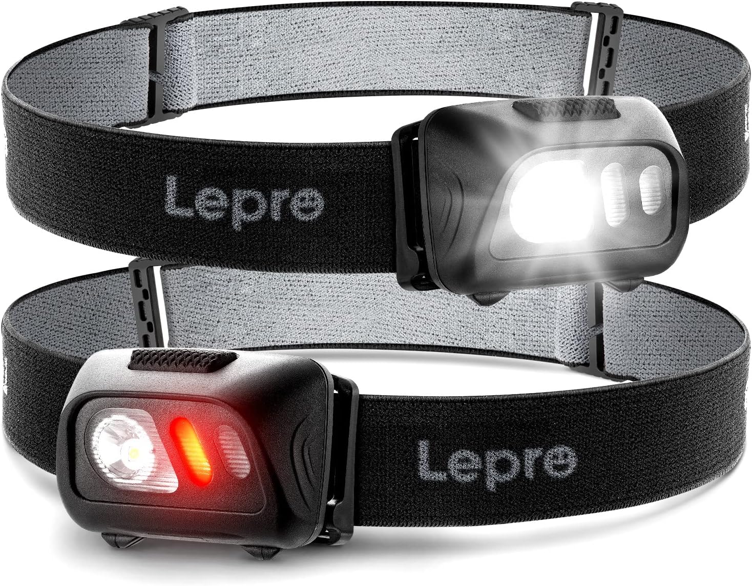 1500Lux Led Headlamp with 6 Lighting Modes and Red Light - 2 Pack