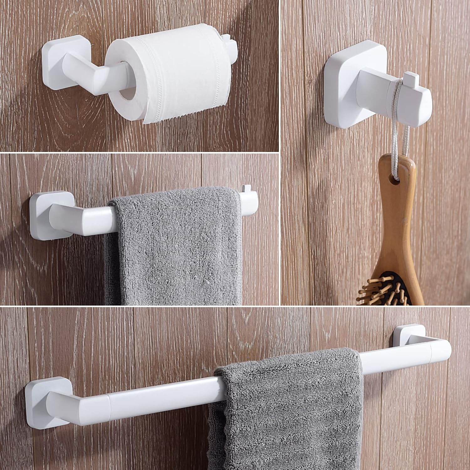 High-Quality White Bathroom Towel Bar Set with Stainless Steel 4-Piece