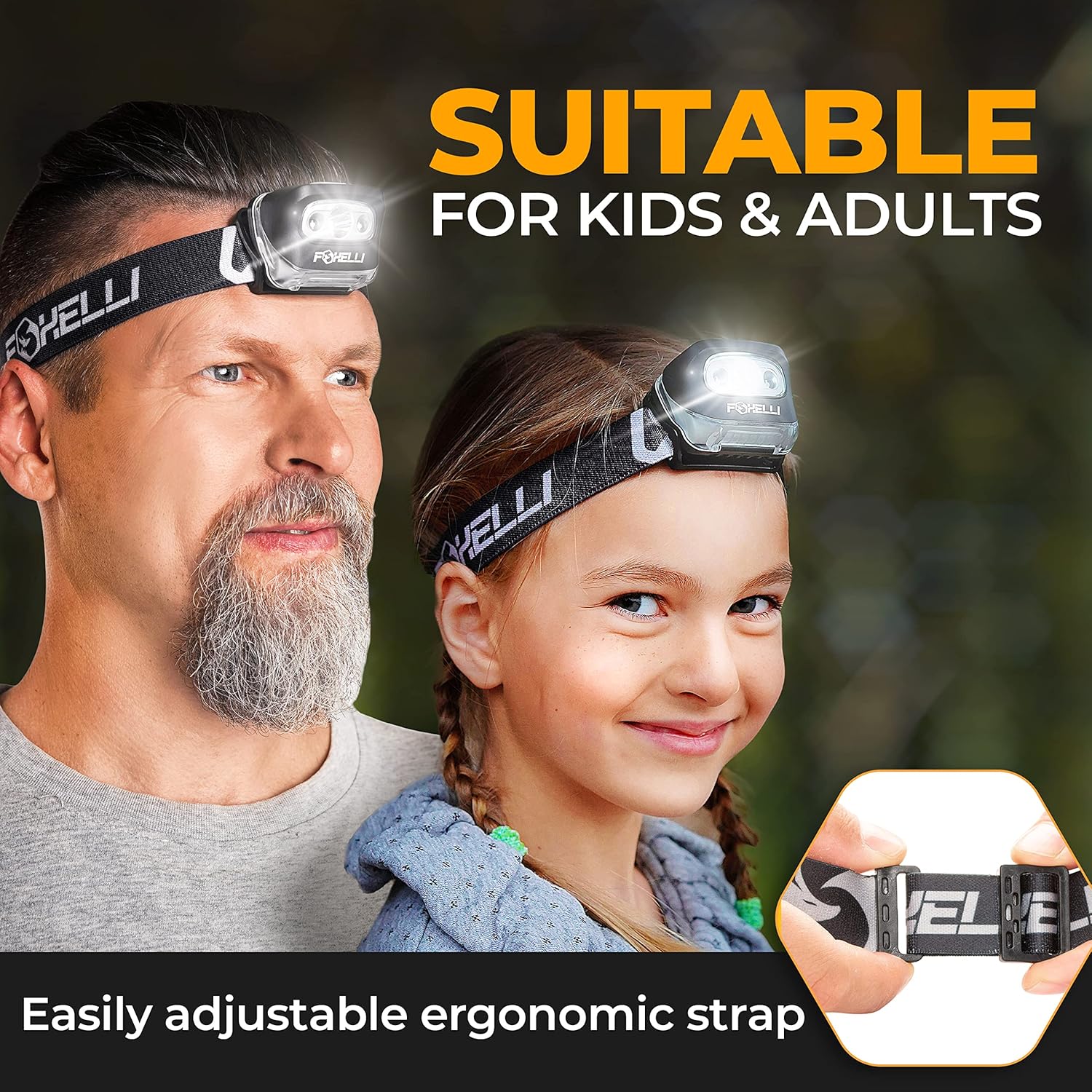 Foxelli LED Headlamp Flashlight for Adults Kids Running Camping Hiking Head Lamp