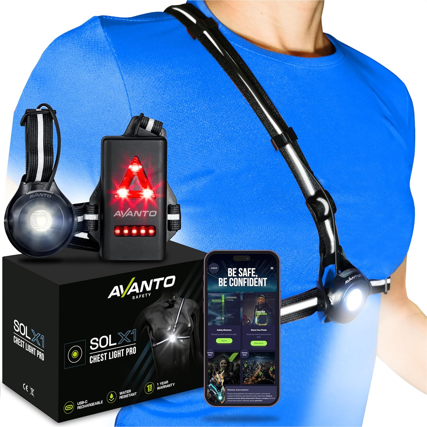 Unbeatable Safety AVANTO SOLX1 Pro Chest Light Stay Visible in All Conditions