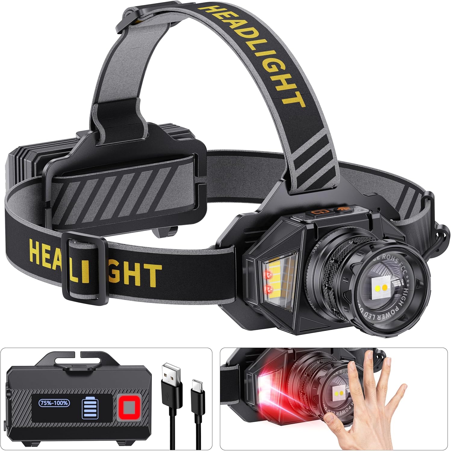 LJCMN 12 Mode Rechargeable Headlamp